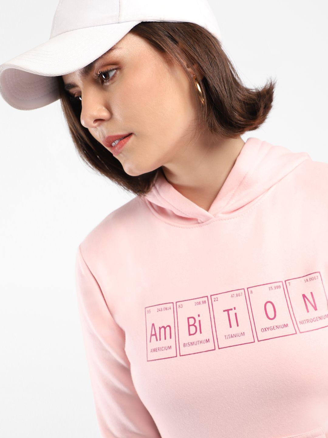 campus sutra women pink printed hooded sweatshirt