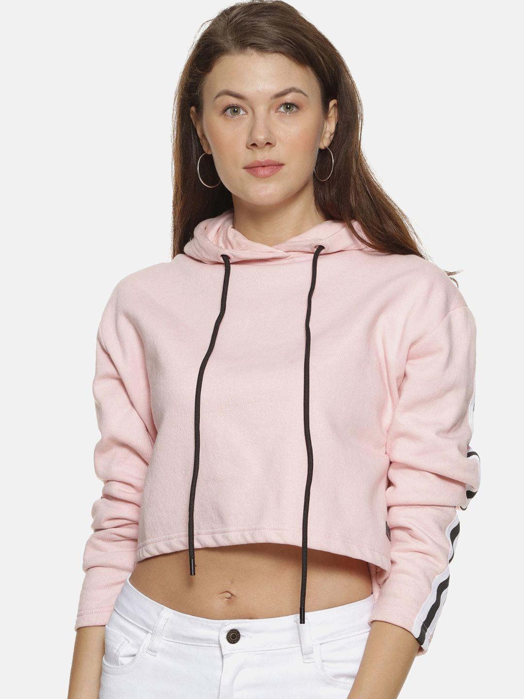 campus sutra women pink solid hooded sweatshirt