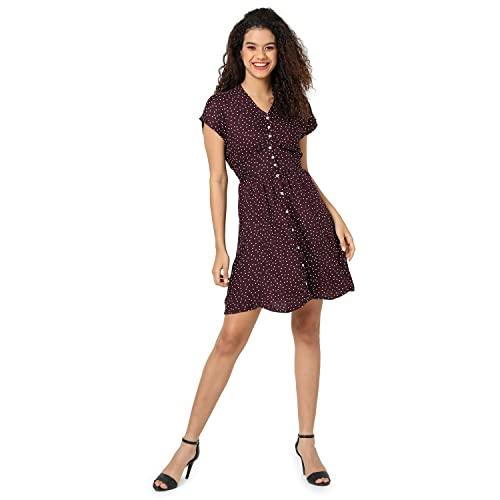 campus sutra women polka dots casual dresses(sur22_cswssdr230_m) brown