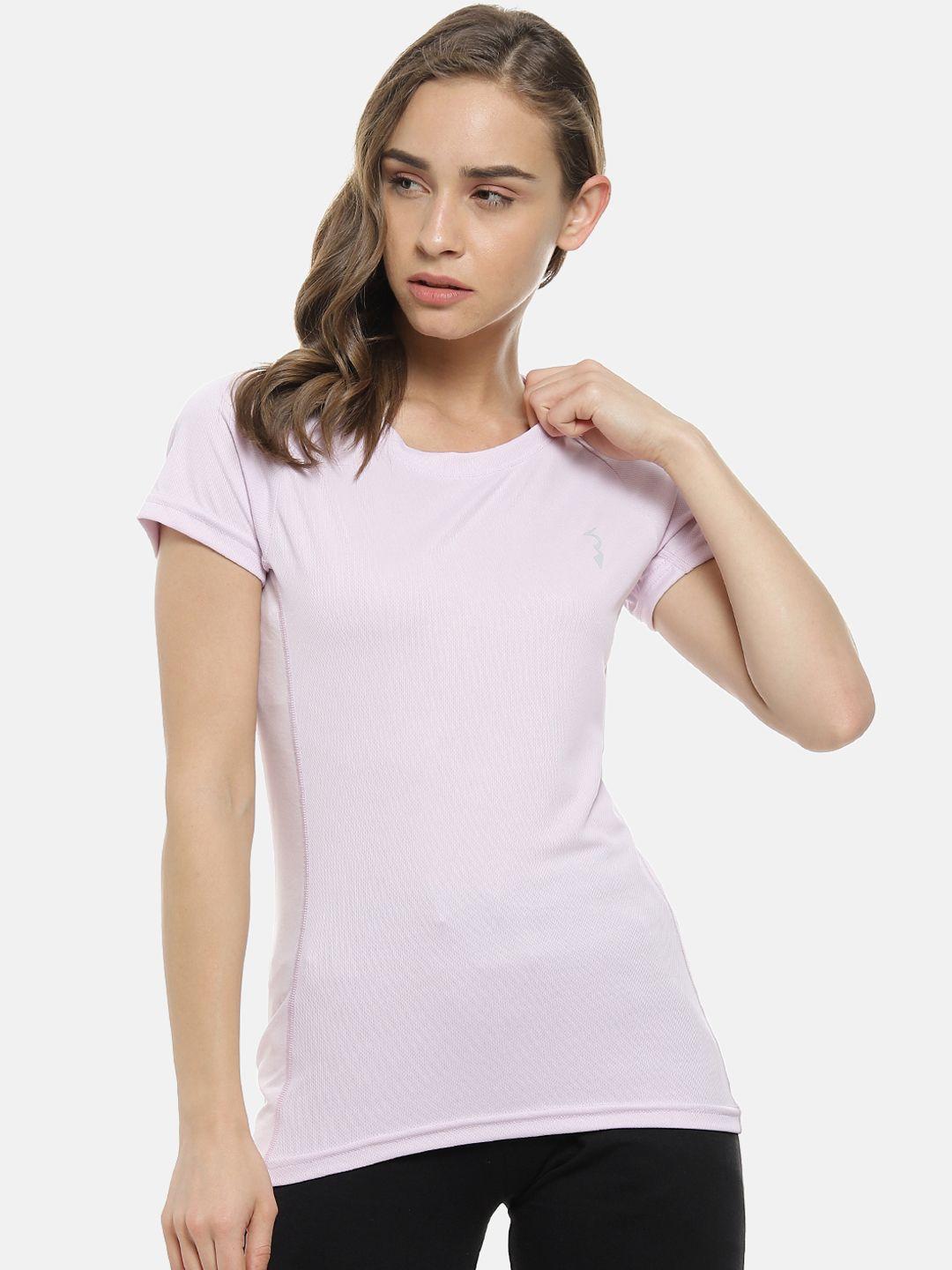 campus sutra women purple solid round neck t-shirt