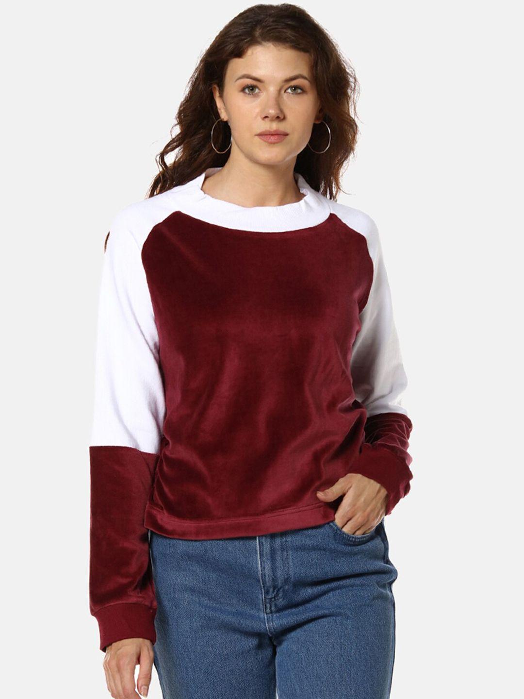 campus sutra women red colourblocked sweatshirt