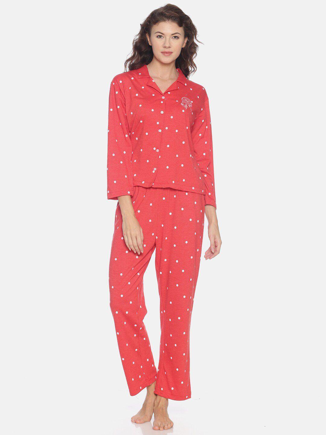 campus sutra women red printed cotton night suit