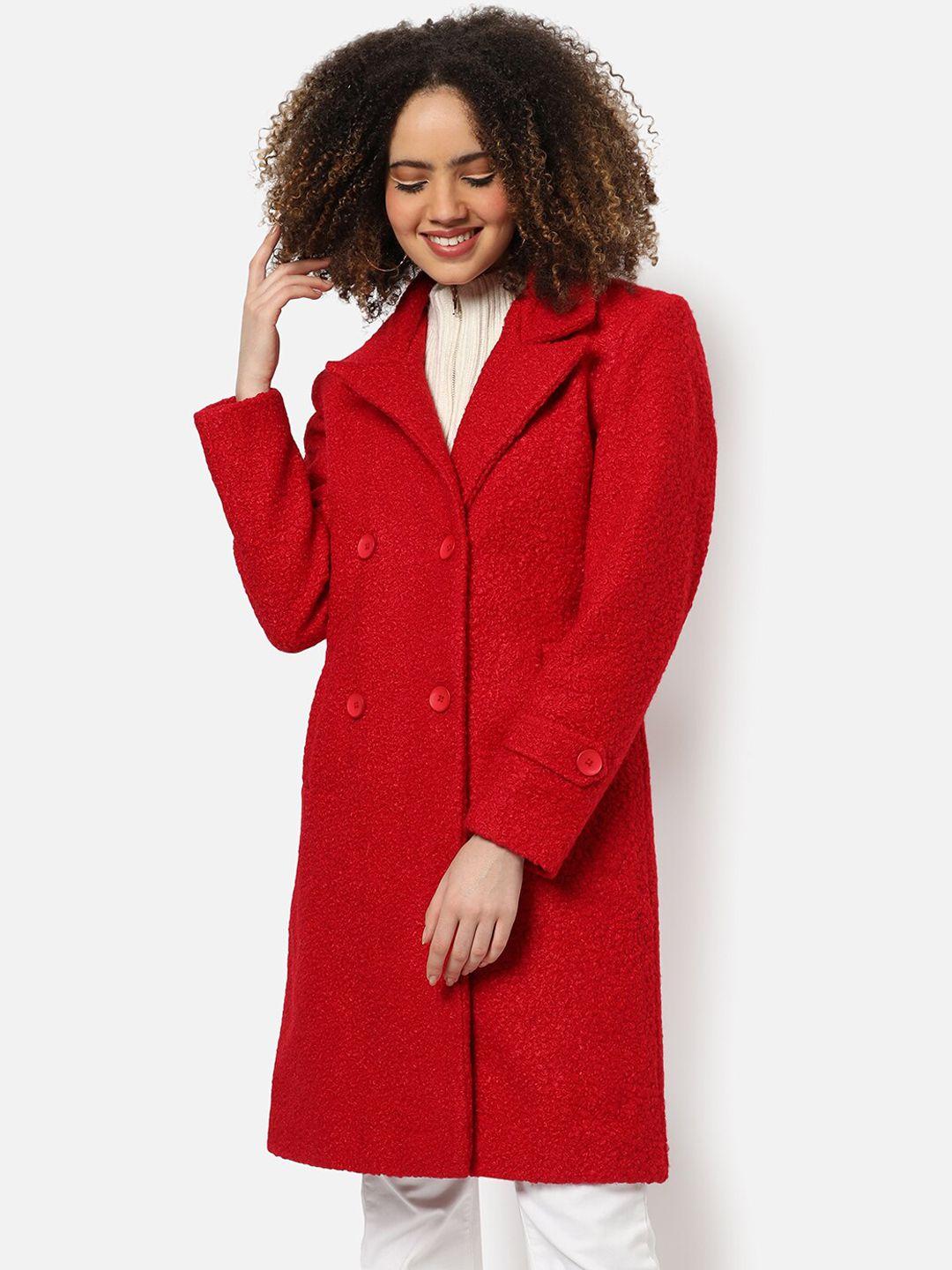 campus sutra women red solid over coat