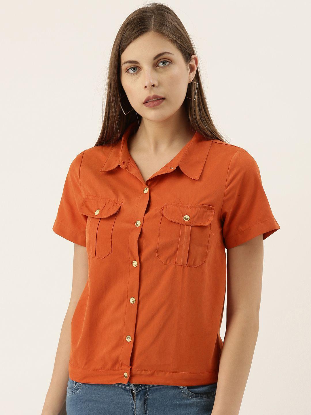 campus sutra women rust solid regular fit  casual shirt