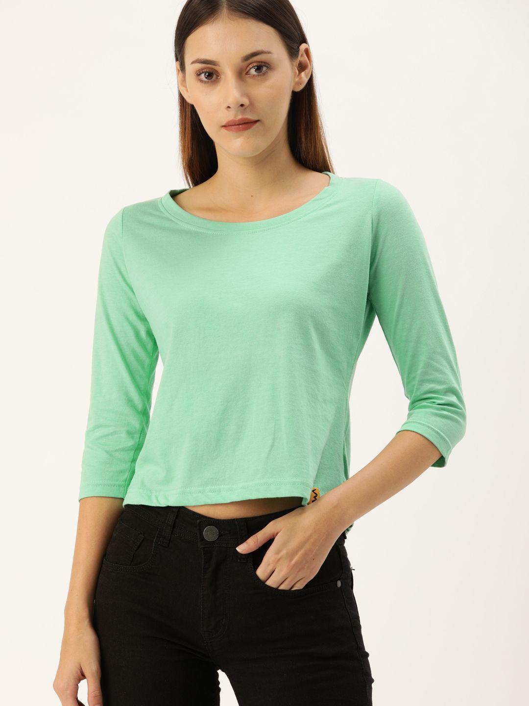 campus sutra women sea green solid top