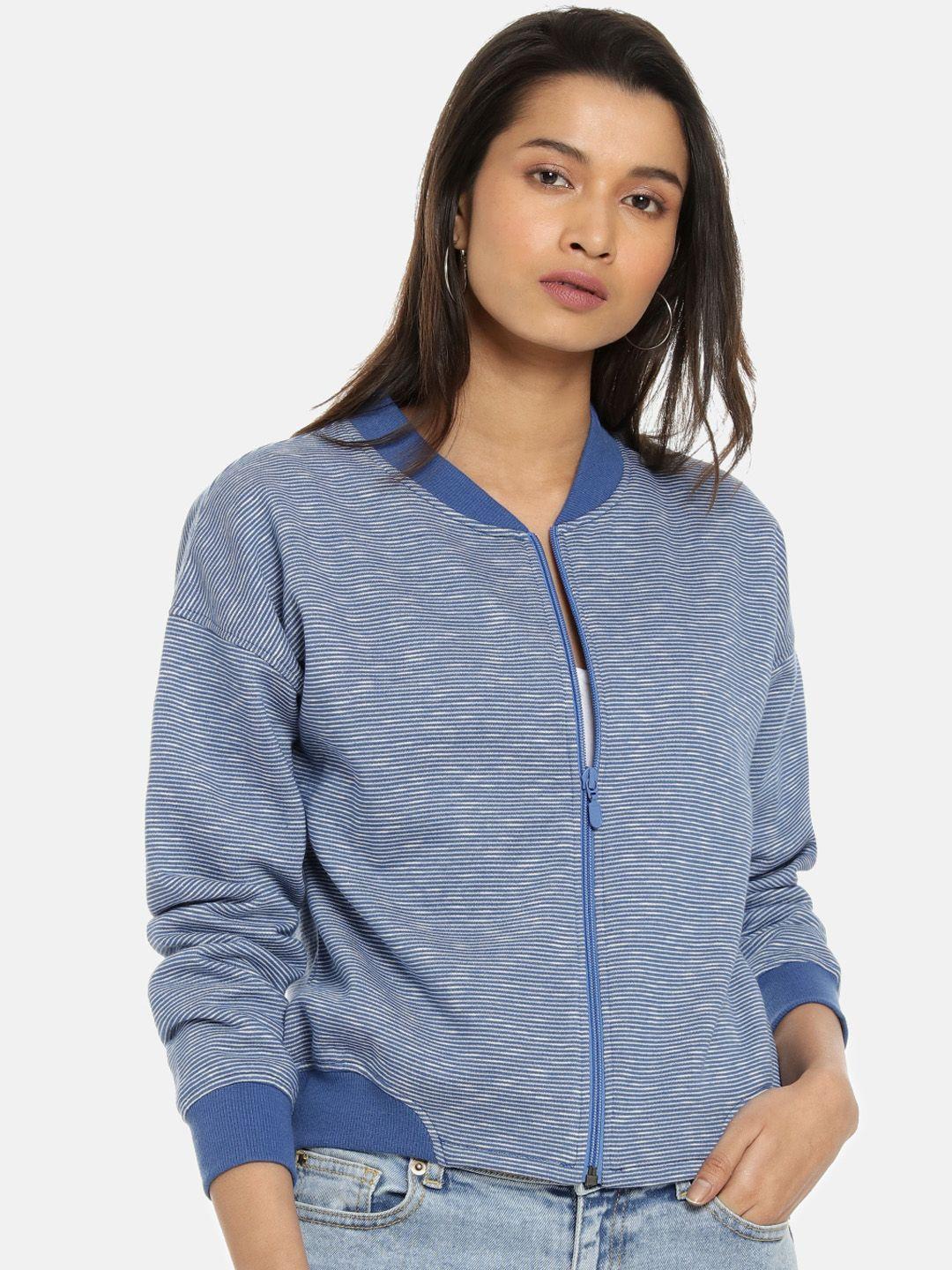 campus sutra women striped bomber jacket