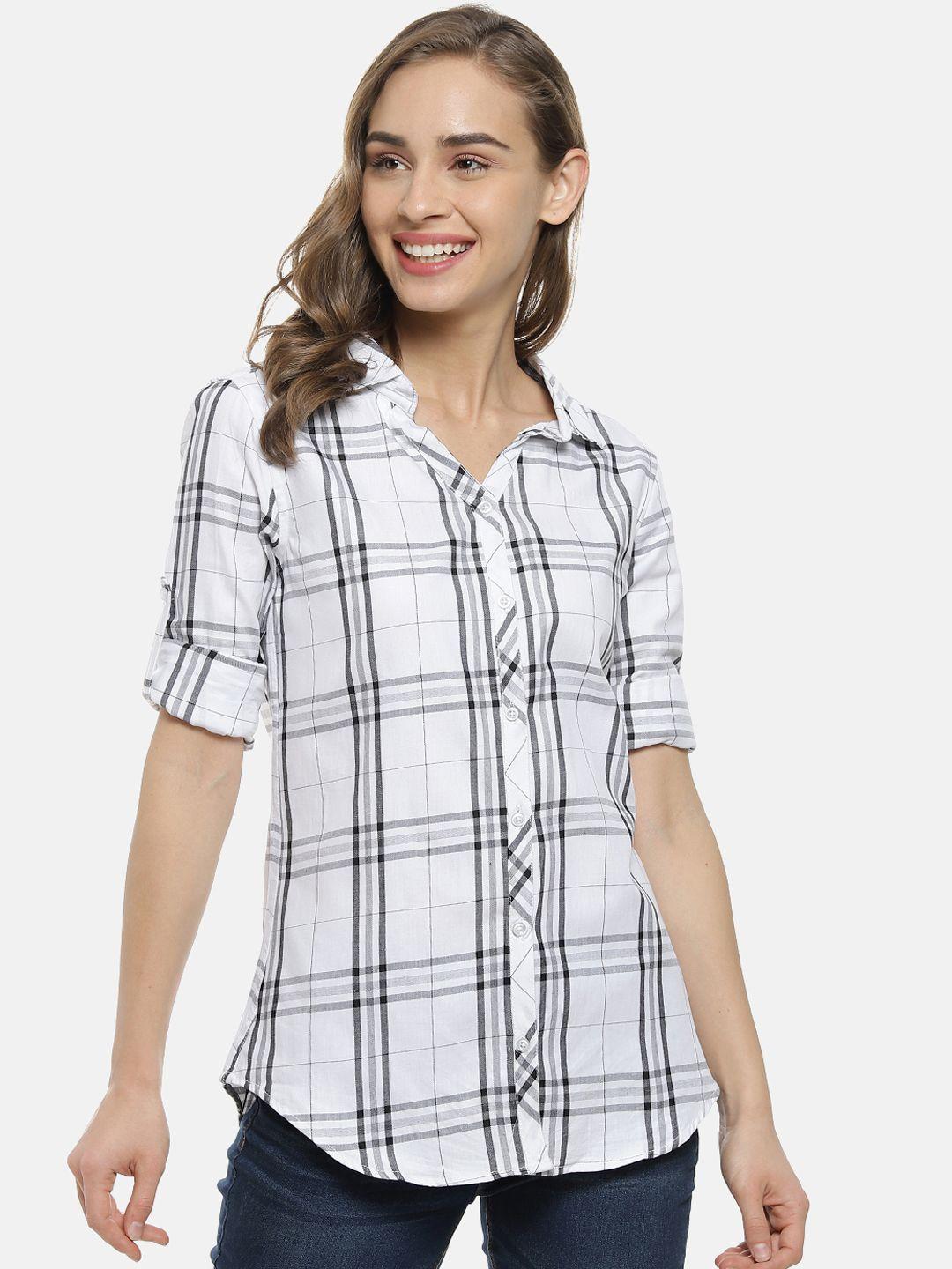 campus sutra women white classic regular fit checked casual shirt