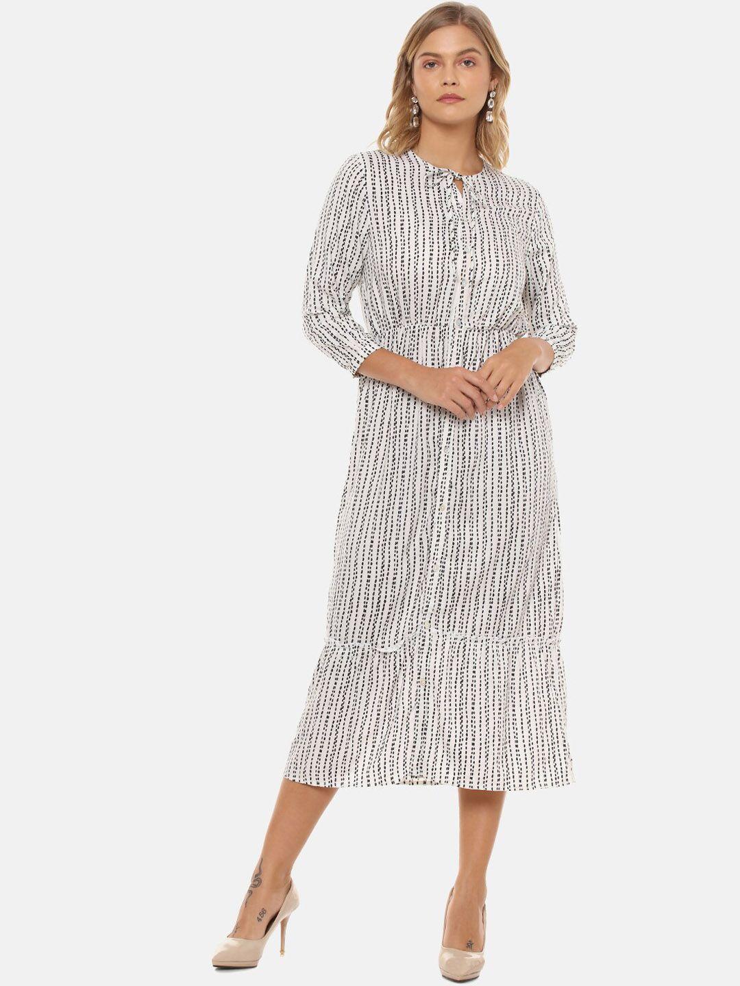 campus sutra women white striped a-line dress