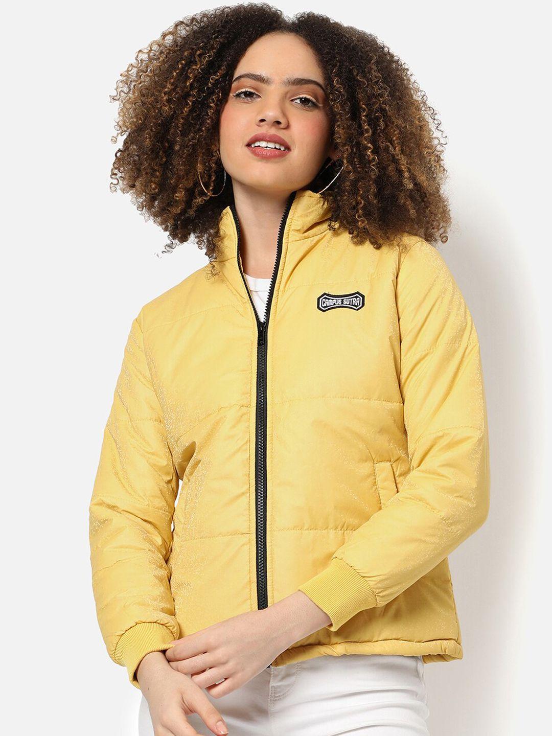 campus sutra women yellow windcheater outdoor padded jacket