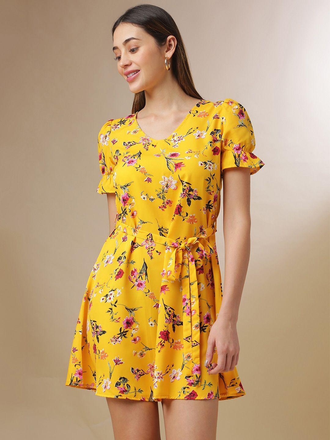 campus sutra yellow floral dress
