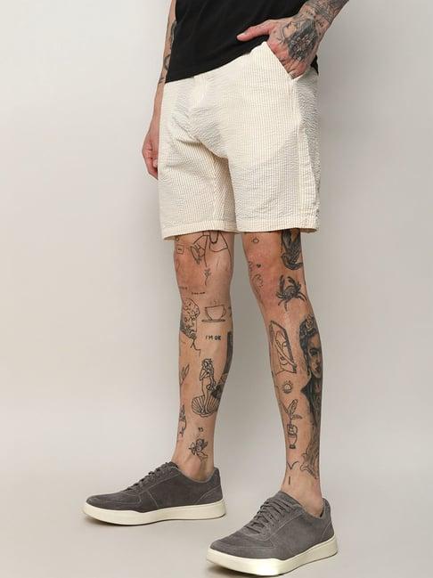 campus sutra yellow regular fit striped shorts