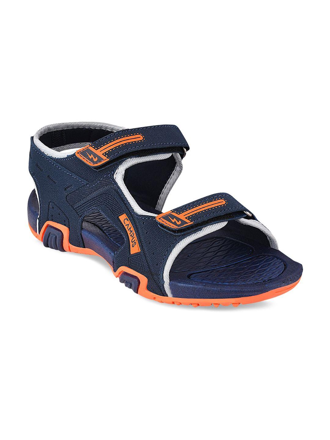campus unisex kids navy blue & orange solid sports sandals