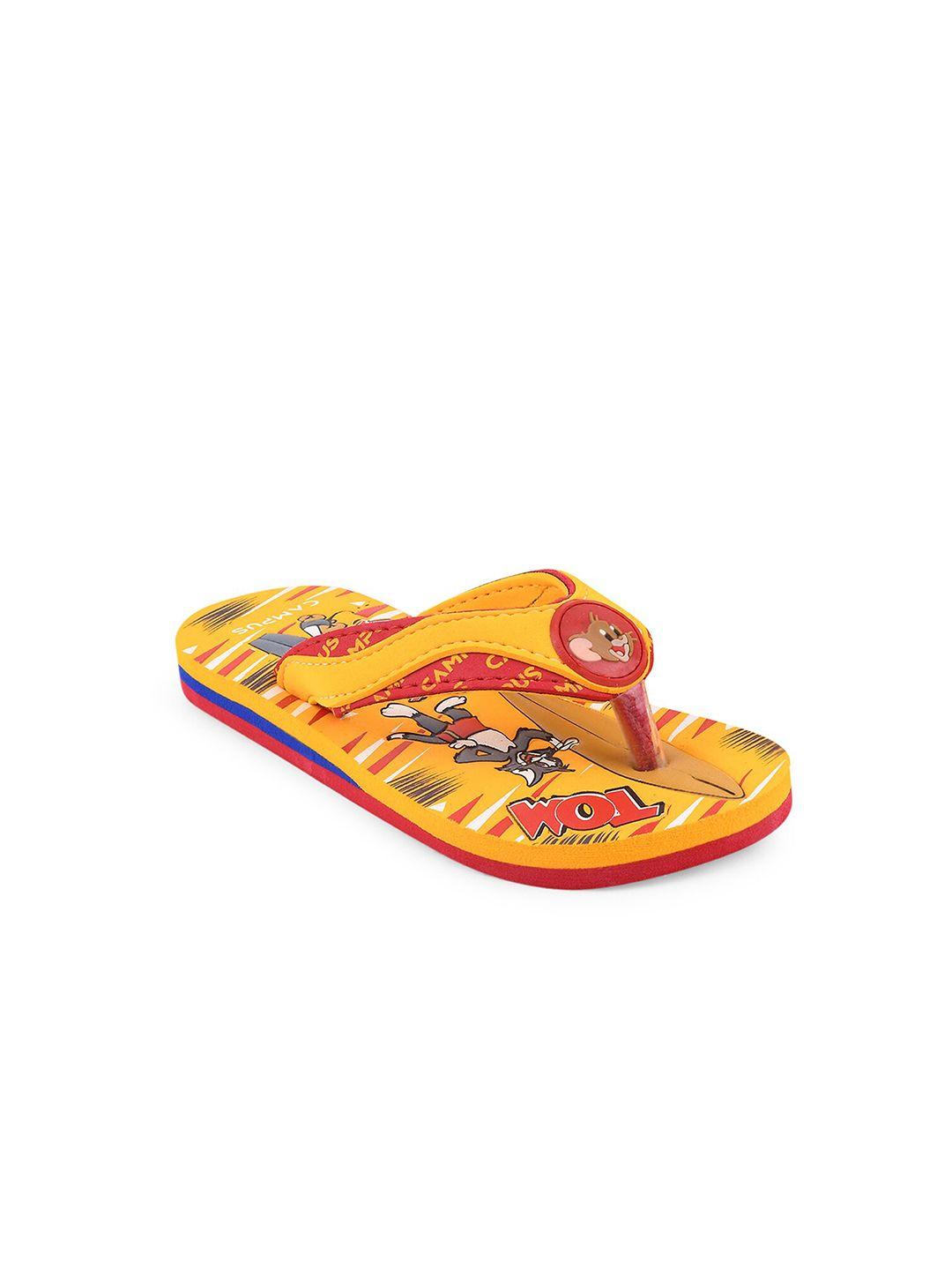 campus unisex kids yellow & red printed rubber sliders