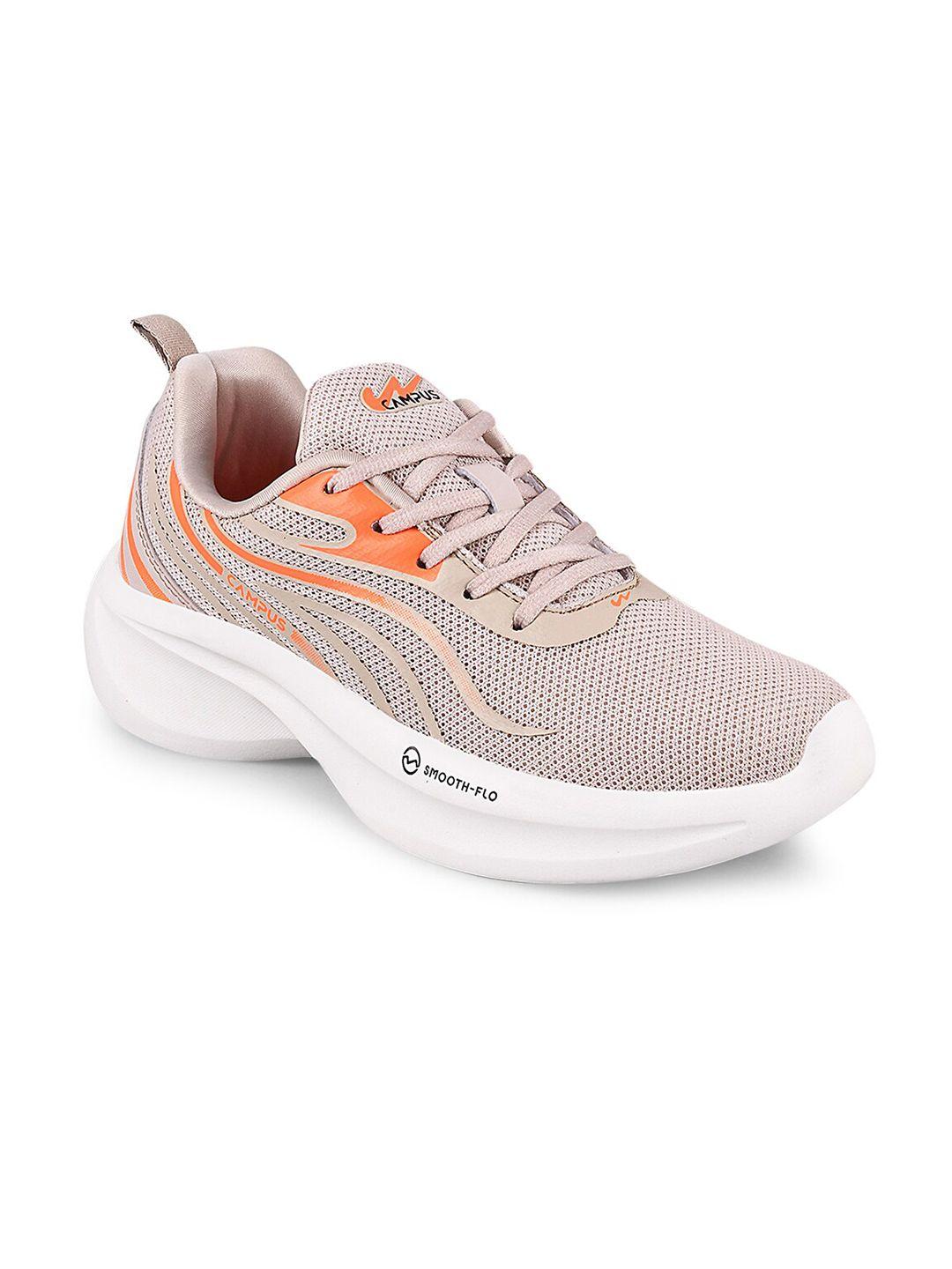 campus women beige & orange mesh running shoes