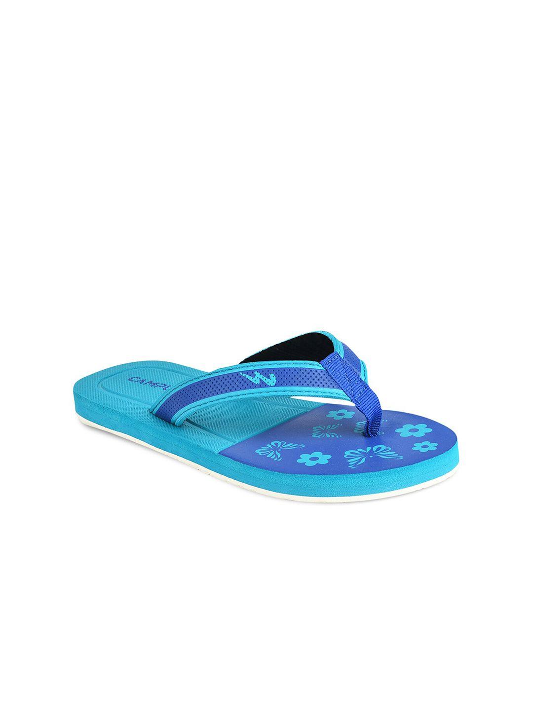 campus women blue printed flip flops