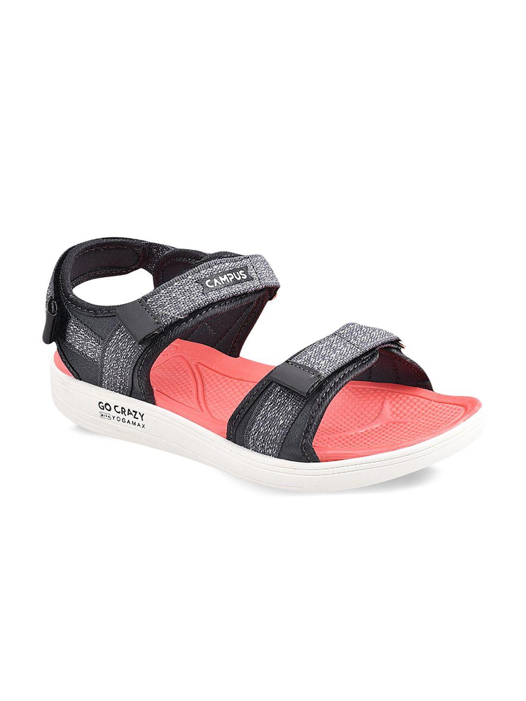 campus women grey & peach patterned sports sandals