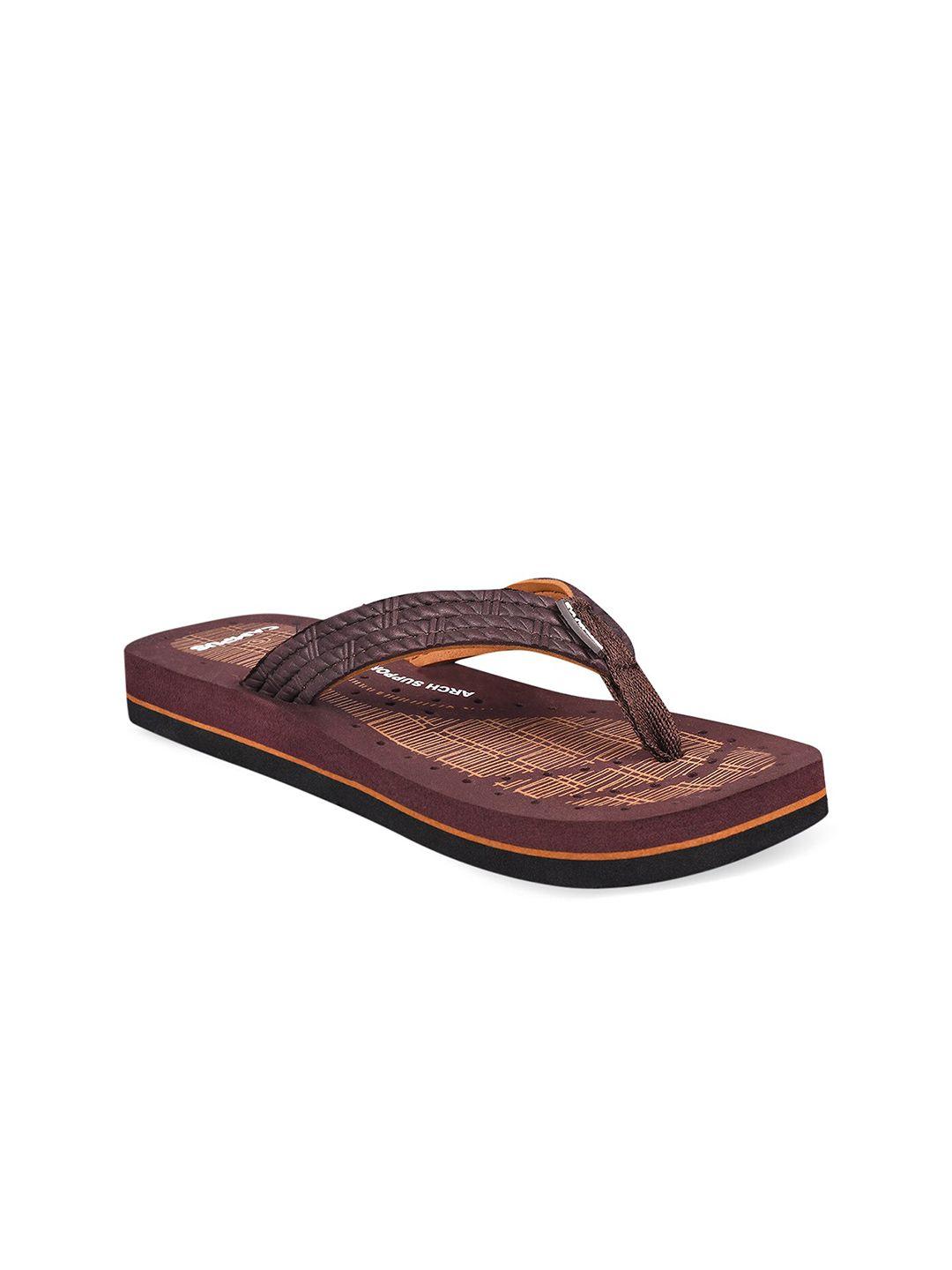 campus women maroon & brown printed thong flip-flops