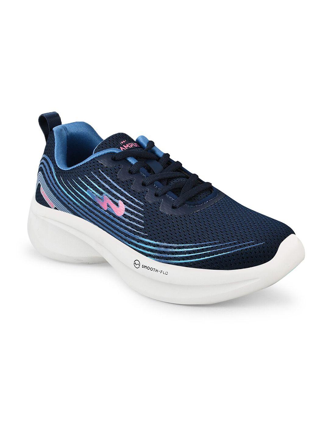 campus women navy blue & white printed mesh running shoes