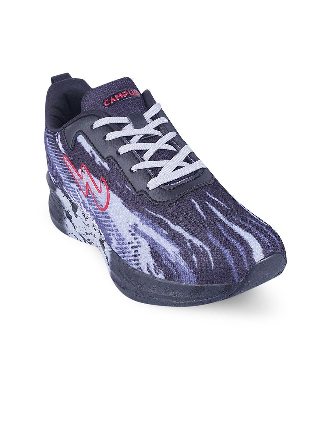 campus women navy blue printed mesh running shoes