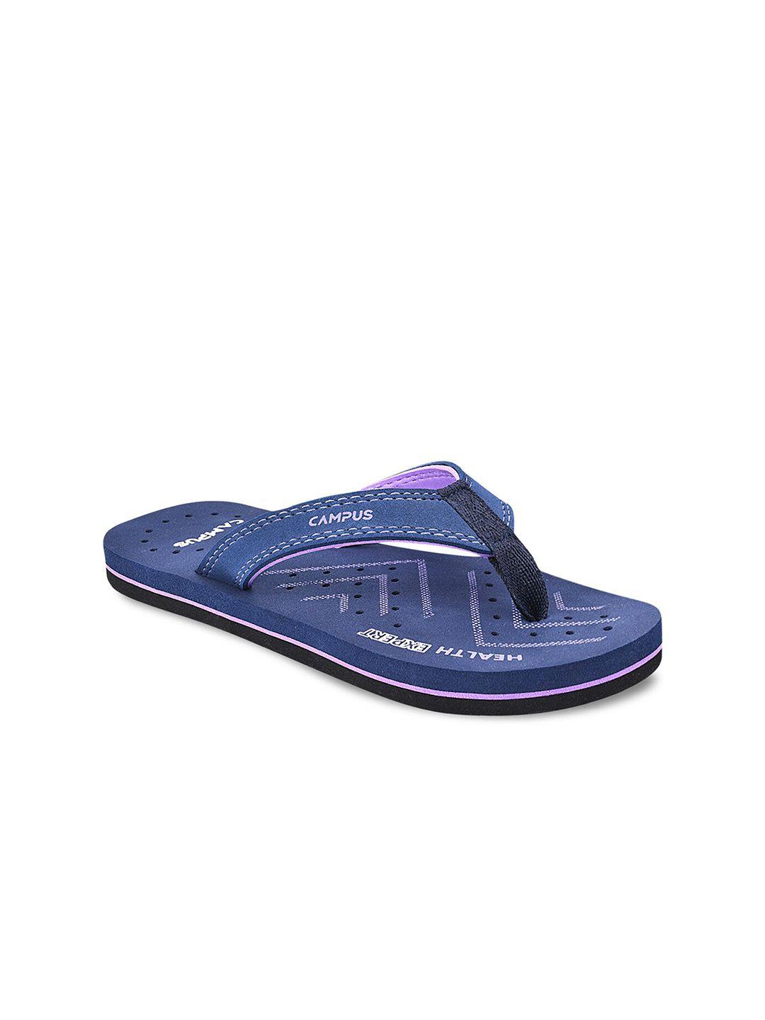 campus women navy blue printed thong flip-flops