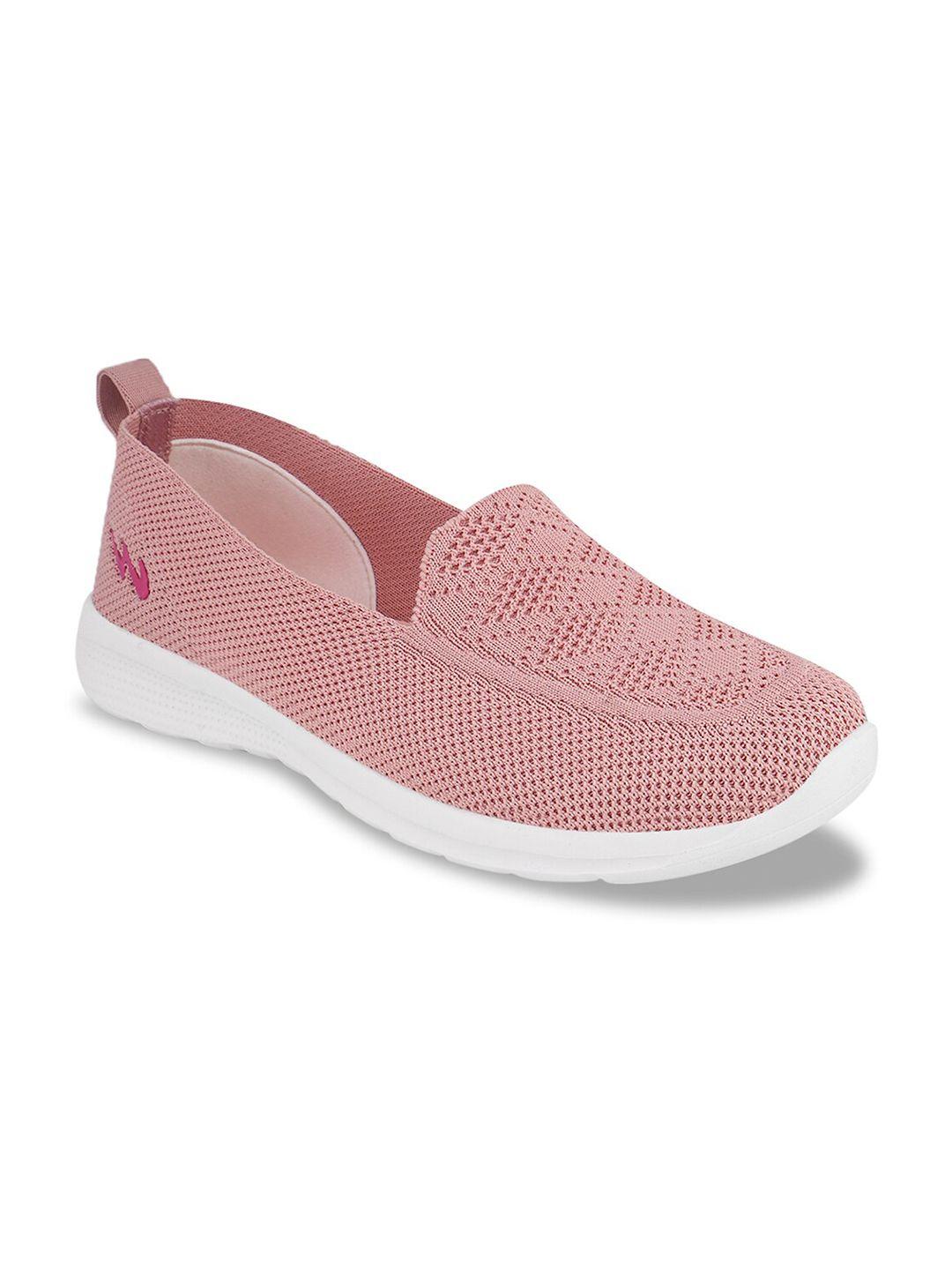 campus women peach-coloured mesh walking non-marking shoes