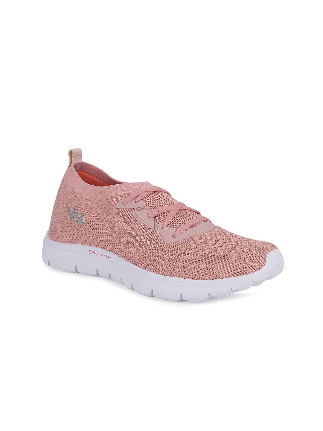 campus women peach-coloured mesh walking shoes