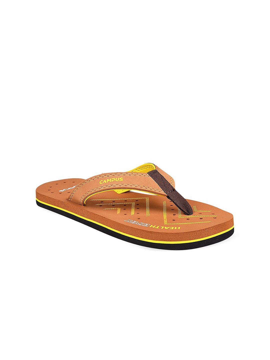 campus women tan & yellow printed thong flip-flops