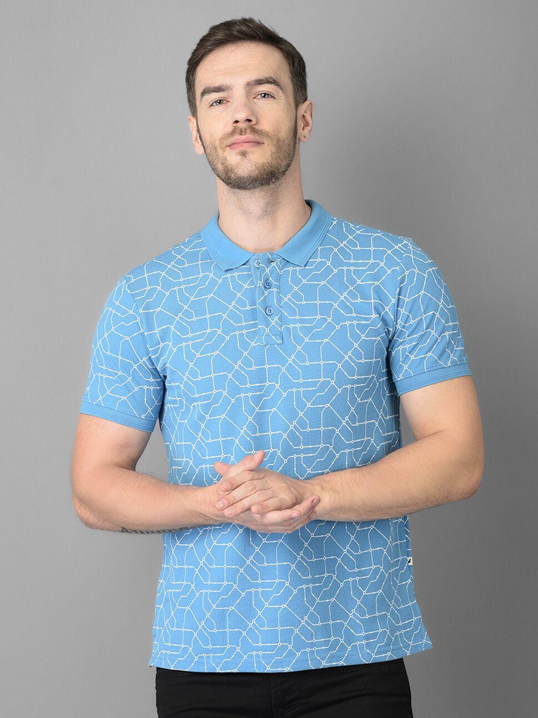 canary london men blue geometric printed slim fit cotton t-shirt