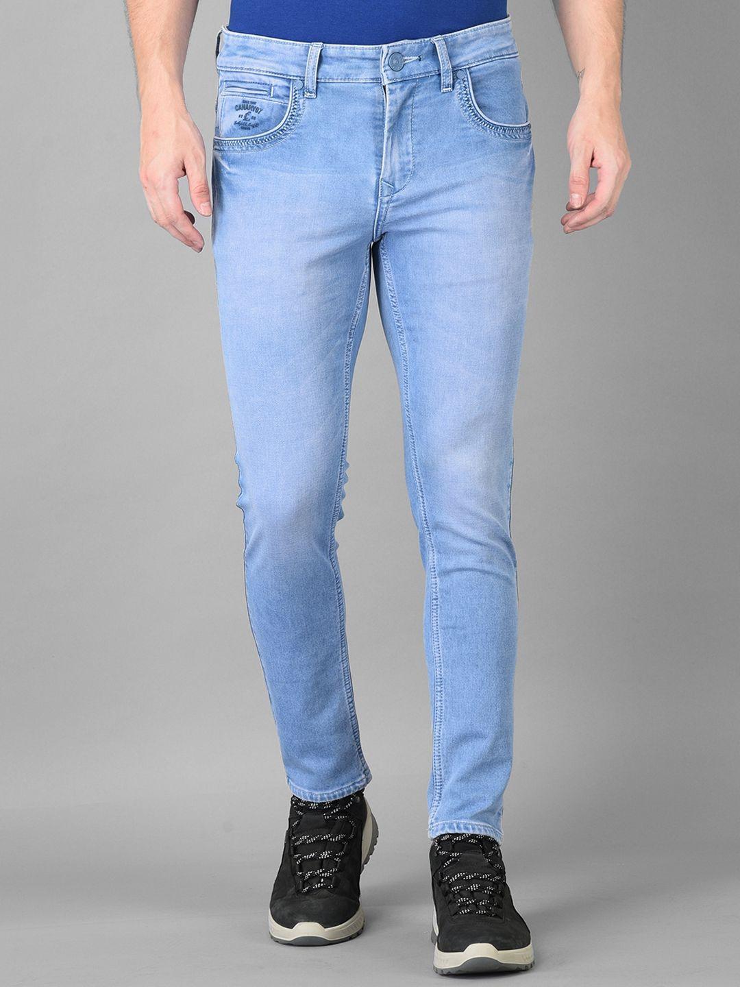 canary london men blue smart tapered fit low-rise heavy fade stretchable jeans
