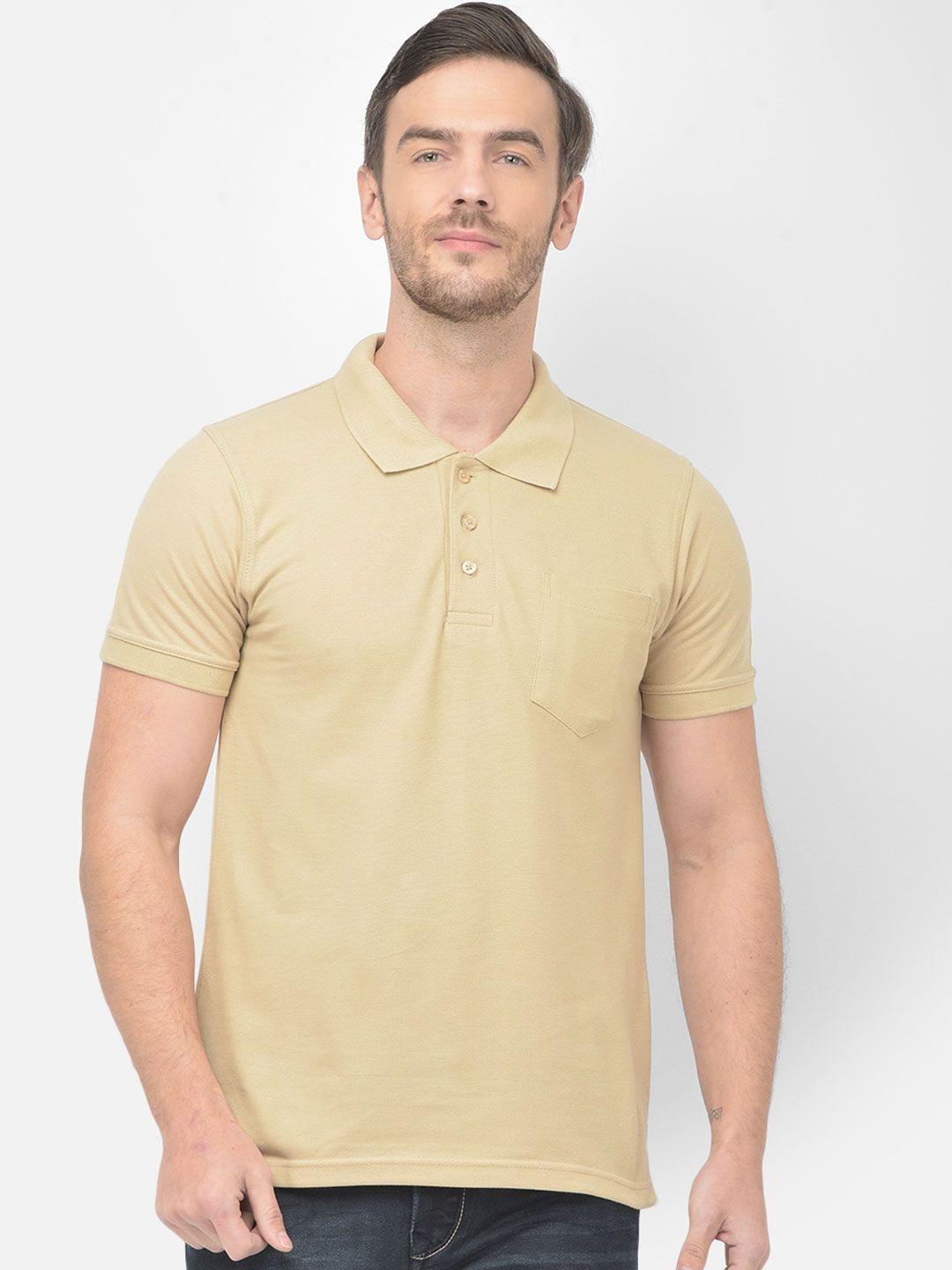 canary london men beige solid polo collar slim fit cotton t-shirt