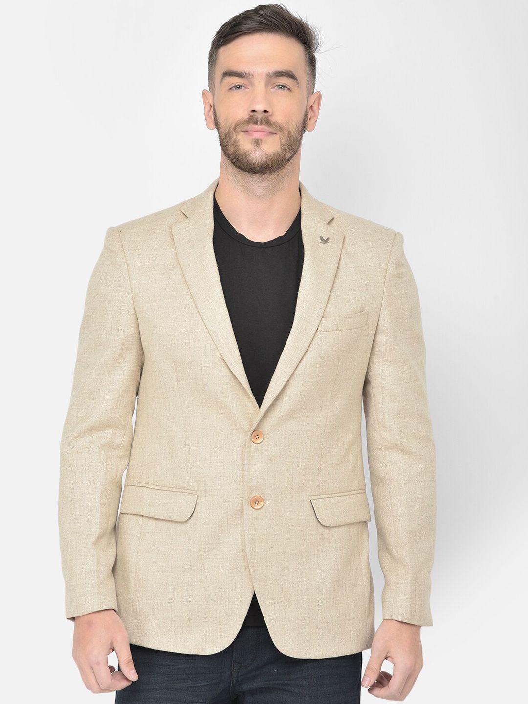 canary london men beige solid single-breasted slim-fit casual blazer