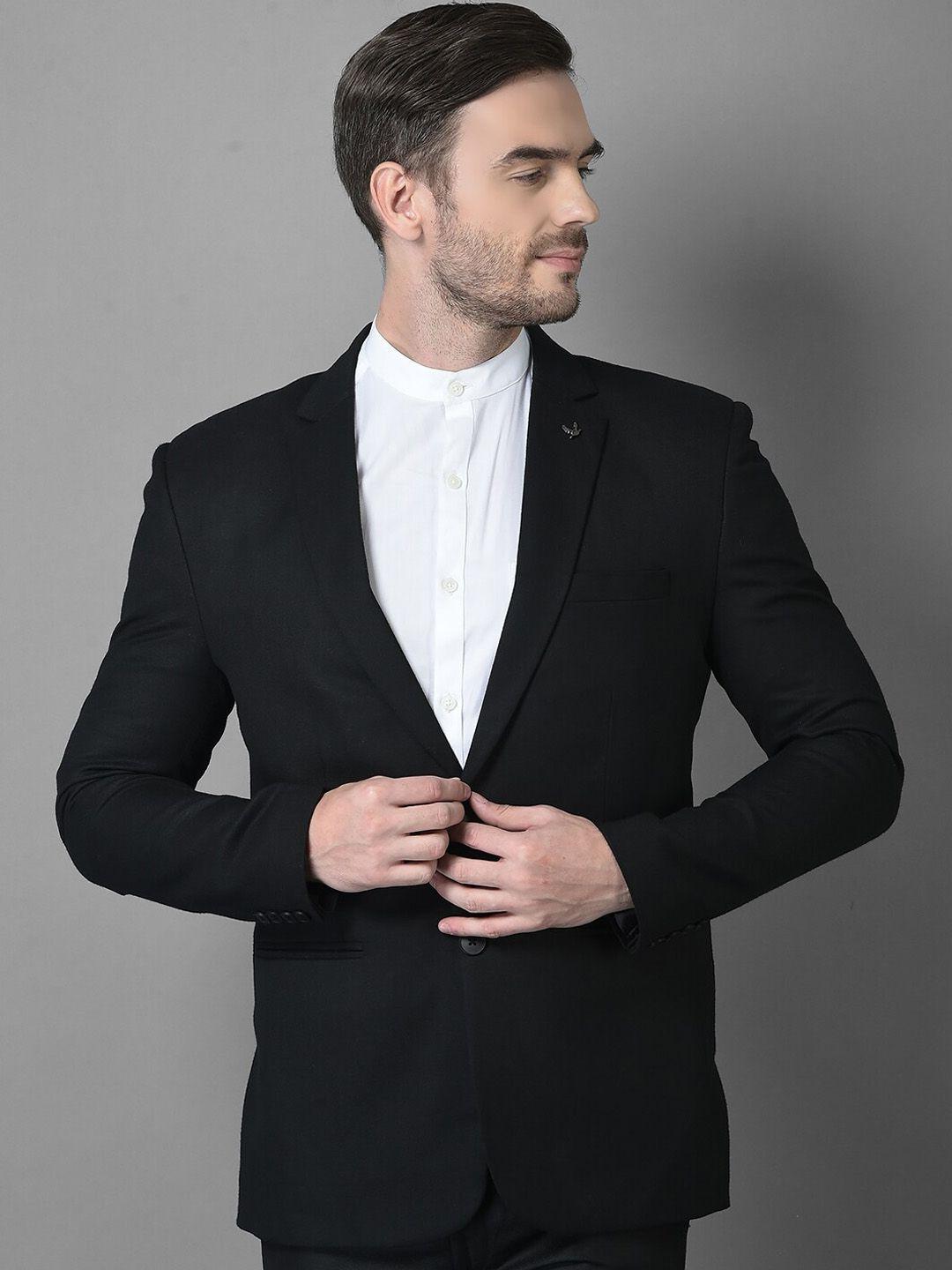 canary london men black solid single-breasted woolen blazers