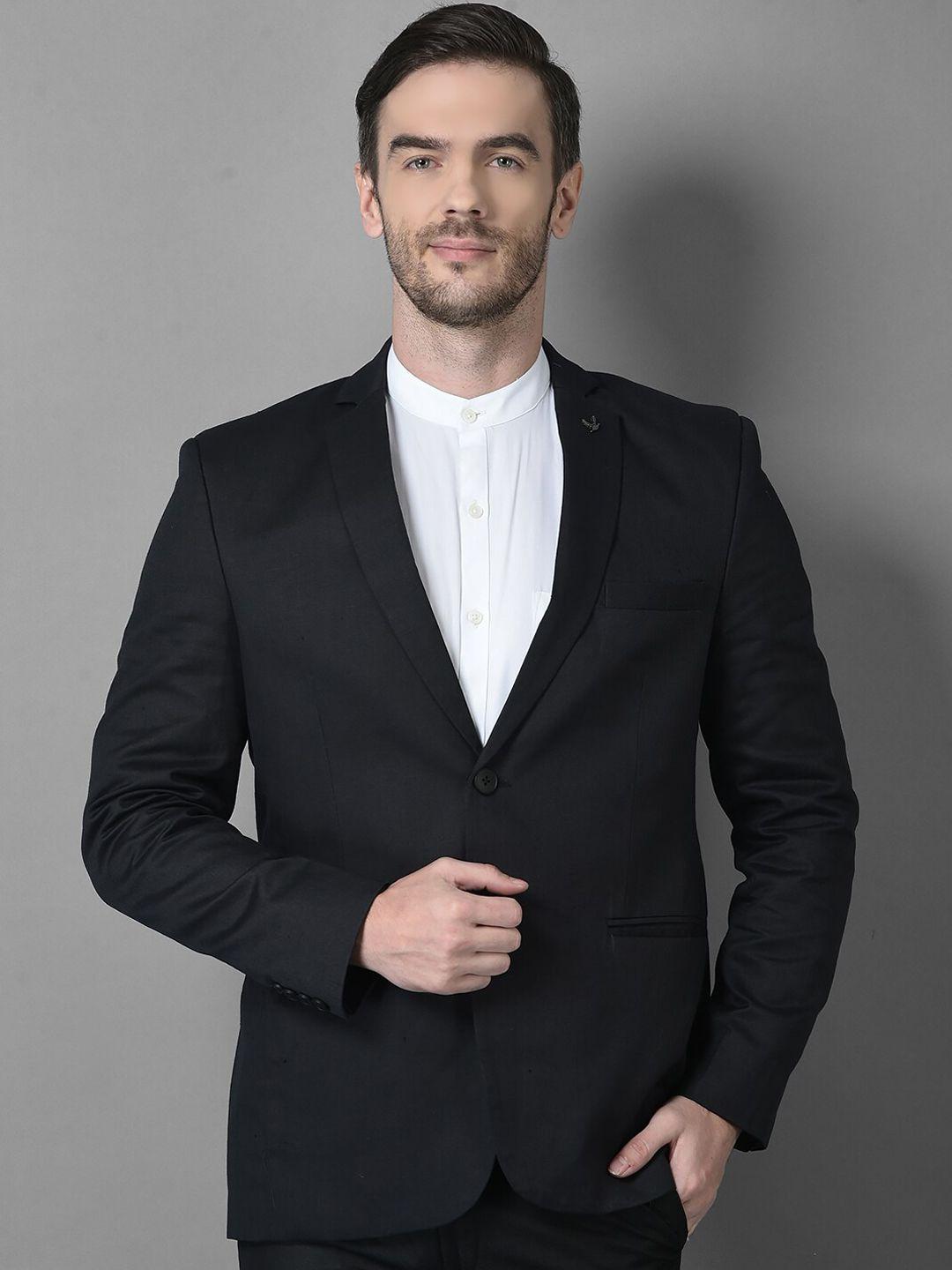 canary london men black solid slim-fit single breasted blazers