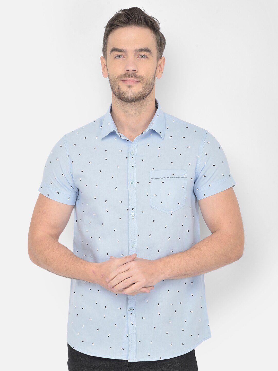 canary london men blue smart slim fit printed casual shirt