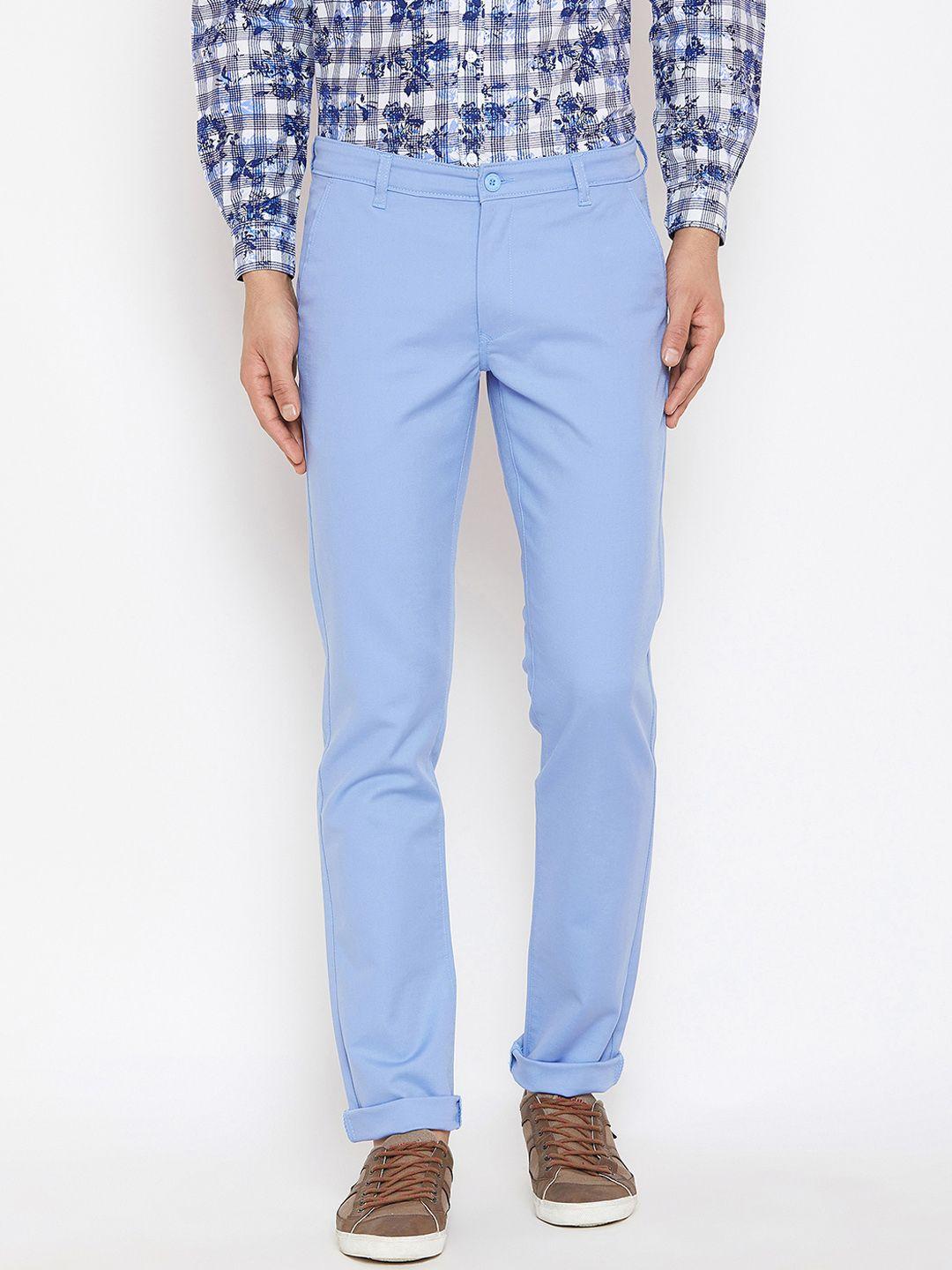 canary london men blue smart slim fit solid regular trousers