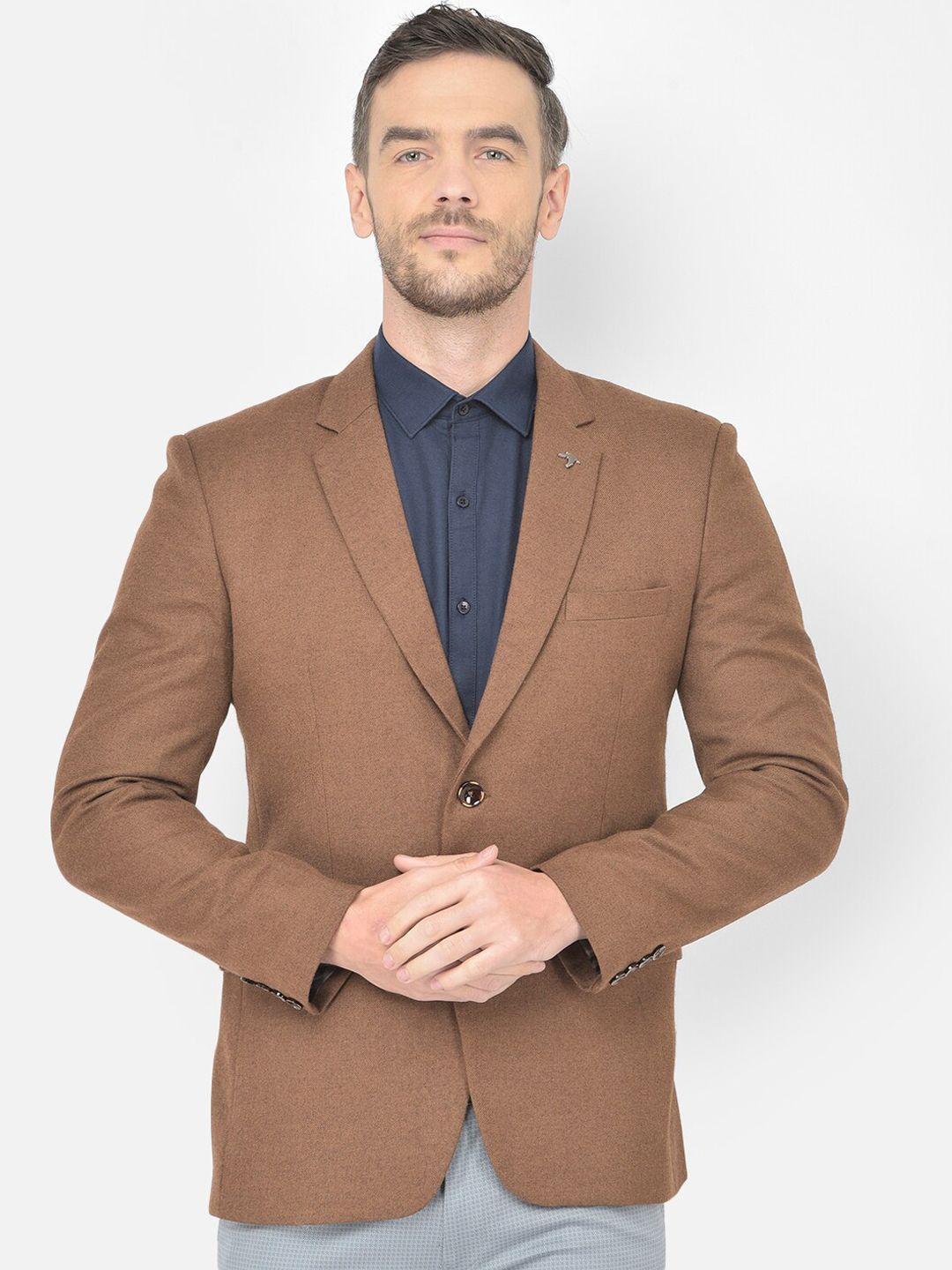 canary london men brown solid single breasted slim fit blazer