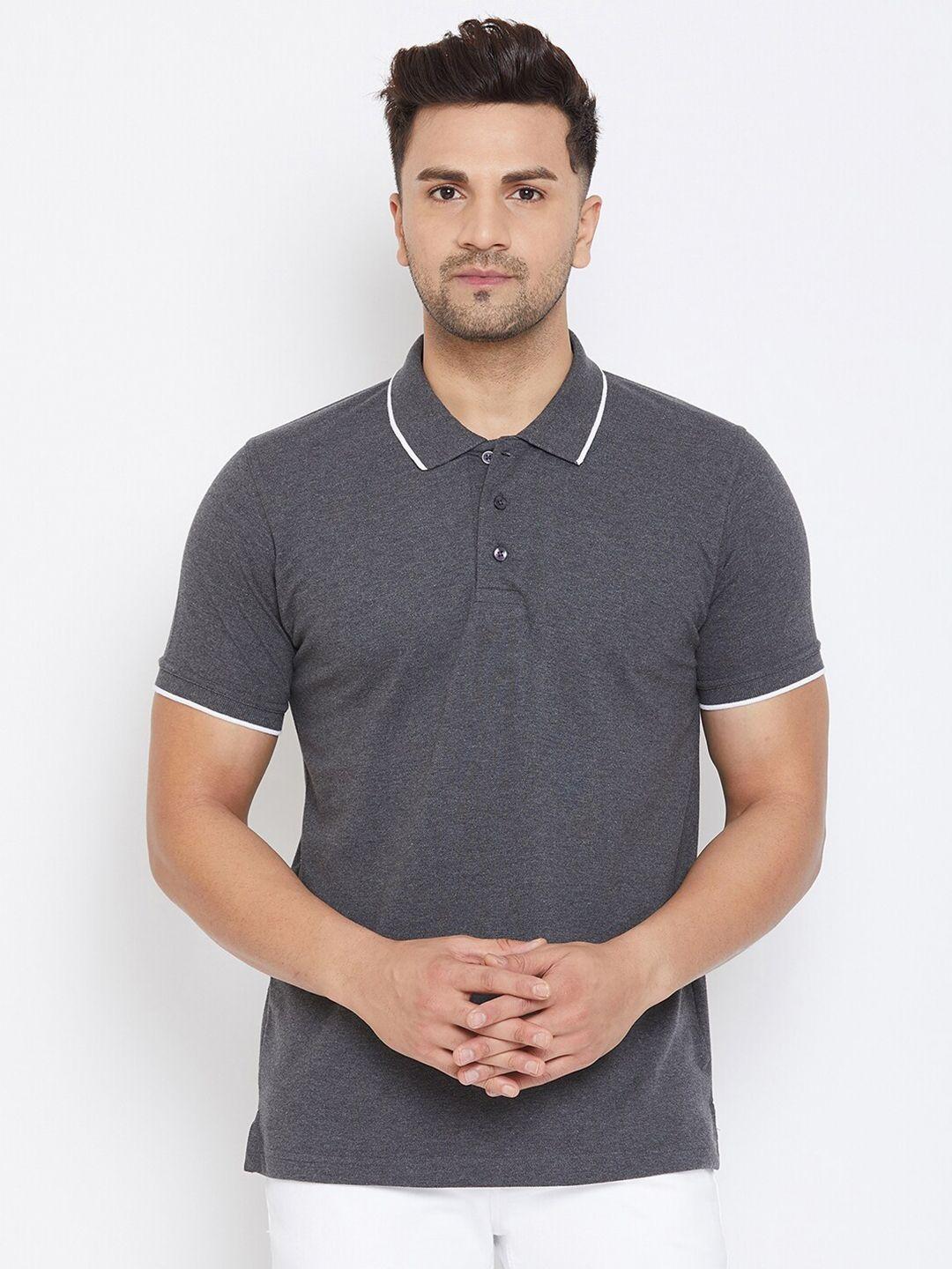 canary london men charcoal grey cotton solid polo collar t-shirt