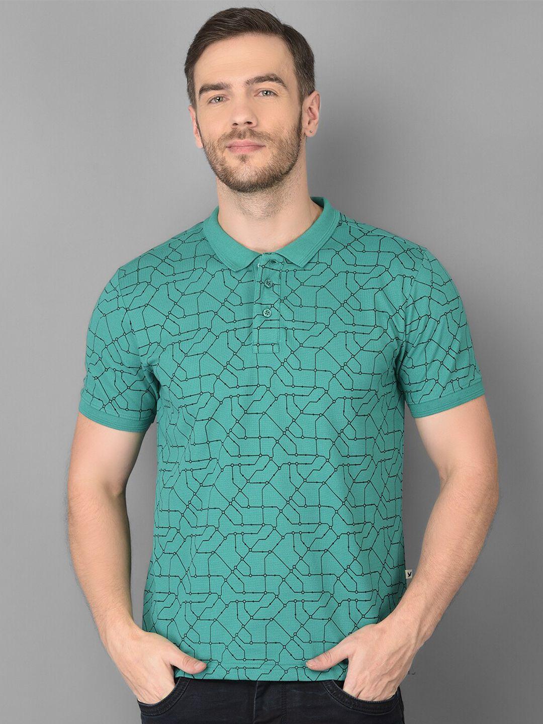 canary london men green printed polo collar slim fit t-shirt