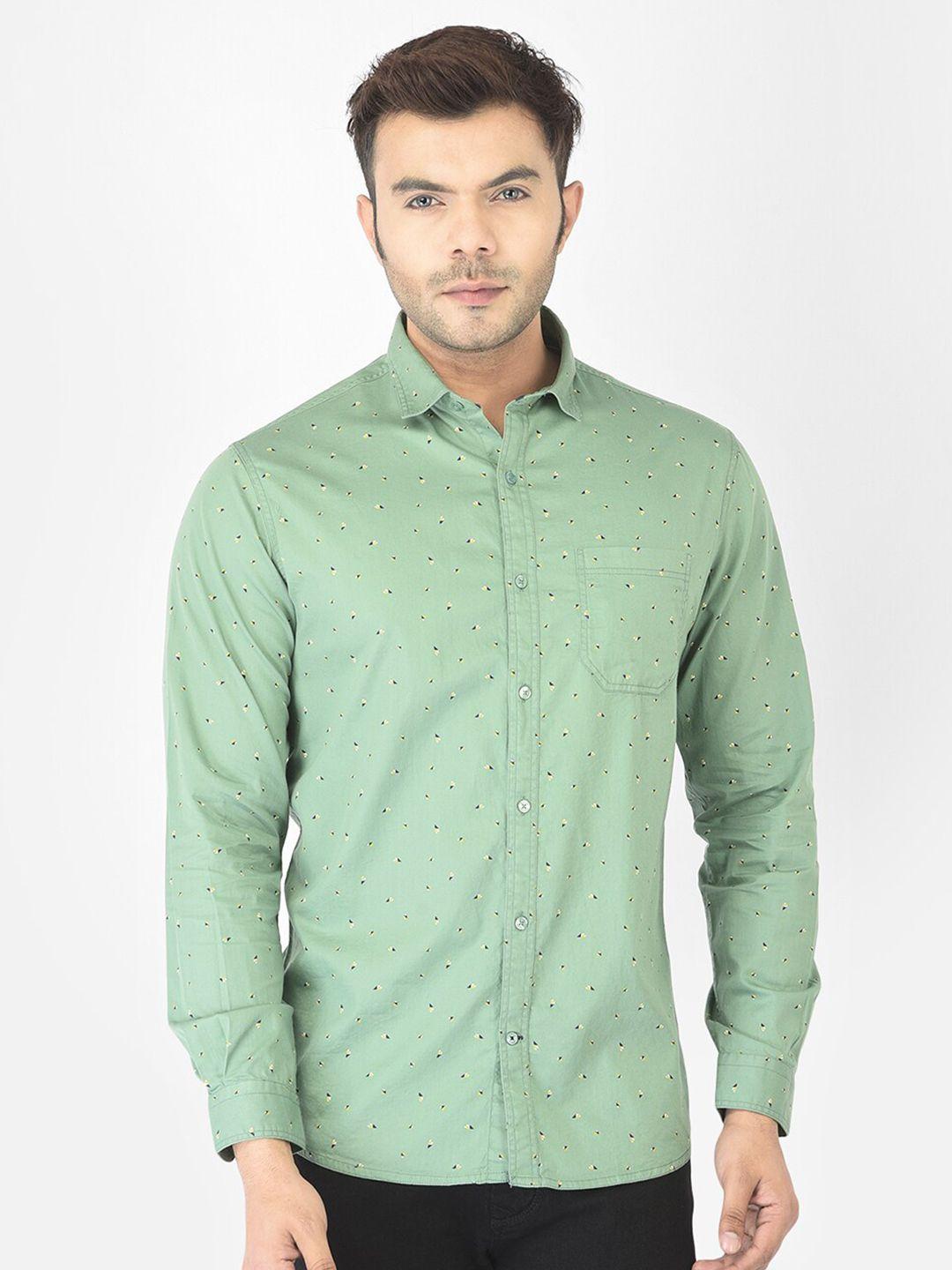 canary london men green smart slim fit printed casual shirt
