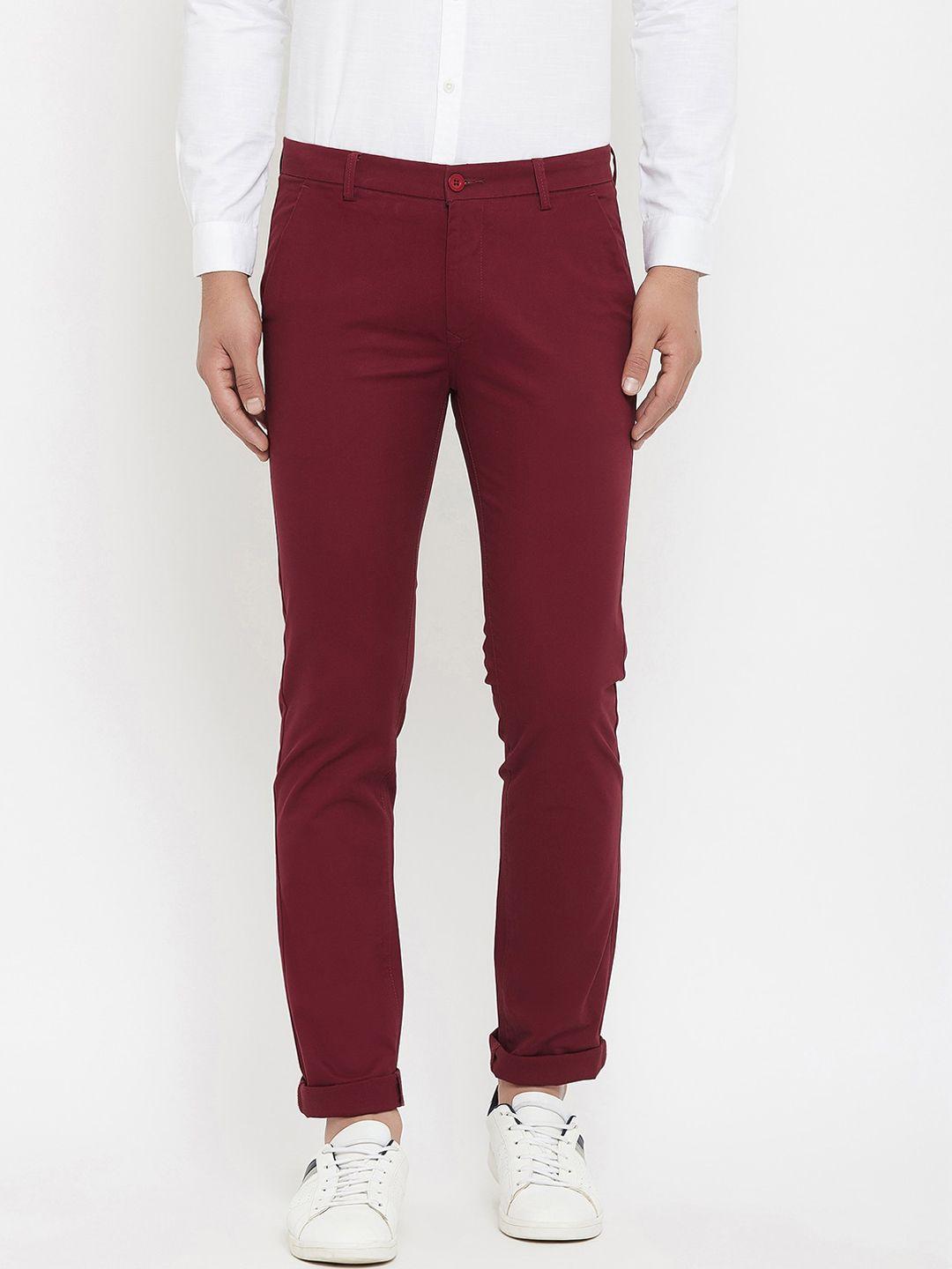 canary london men maroon slim fit chinos trousers