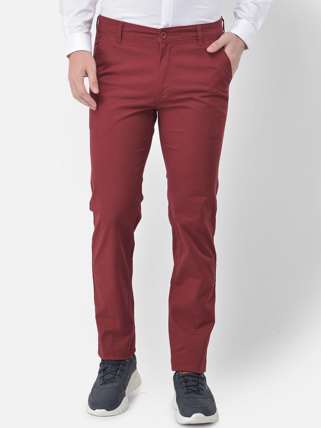 canary london men maroon slim fit trousers