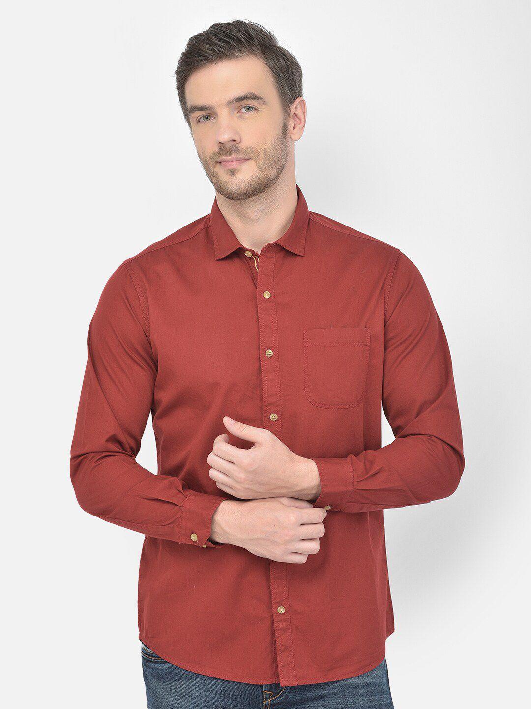 canary london men maroon smart slim fit casual cotton shirt