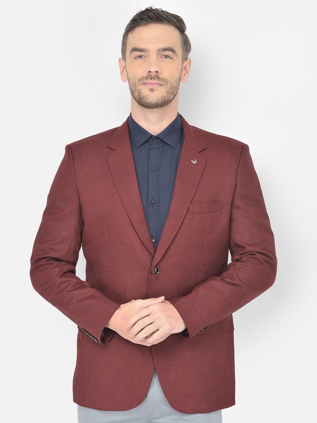 canary london men maroon solid single-breasted slim-fit casual blazer