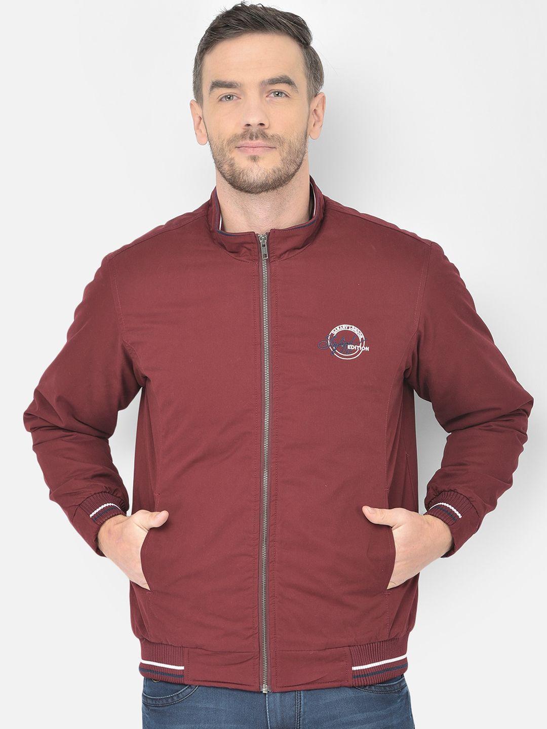 canary london men maroon striped outdoor bomber jacket