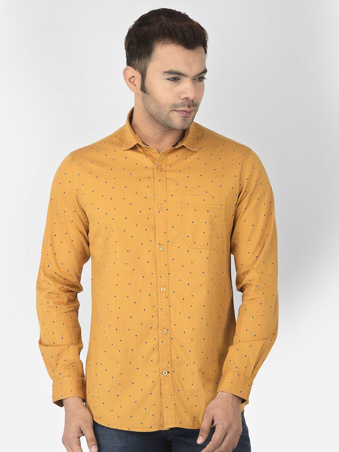 canary london men mustard smart slim fit printed casual shirt