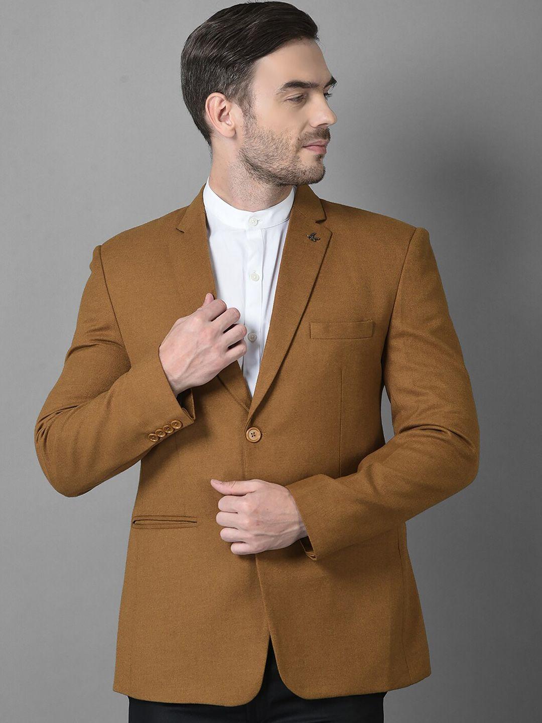 canary london men mustard yellow solid single-breasted slim-fit blazers