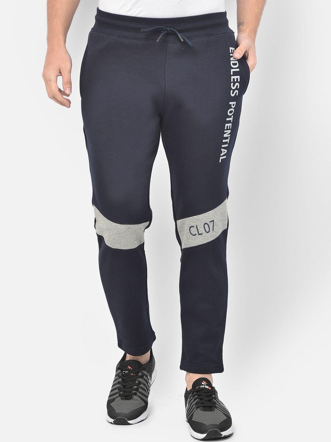 canary london men navy blue & grey solid pure cotton straight-fit track pants