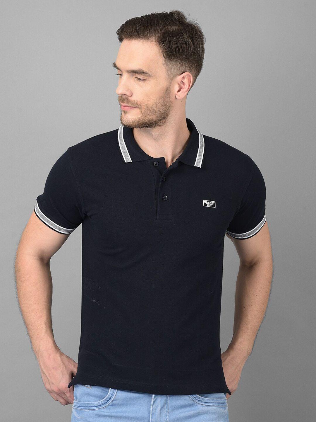 canary london men navy blue polo collar slim fit t-shirt