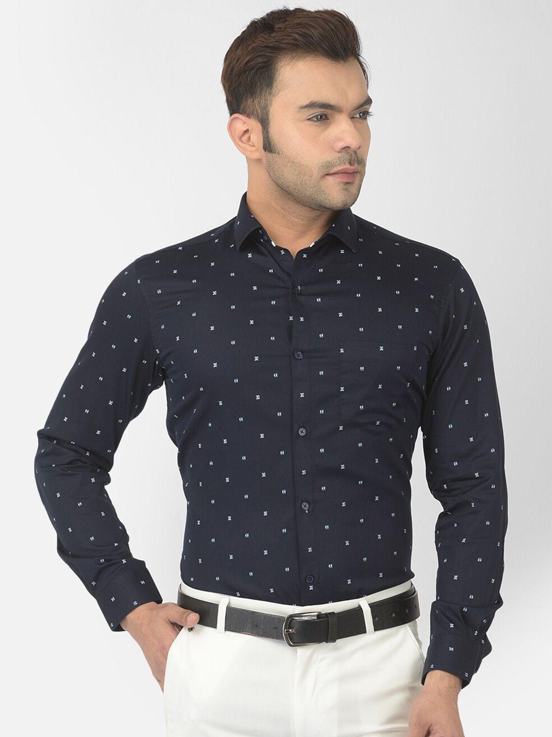 canary london men navy blue smart slim fit printed semiformal shirt