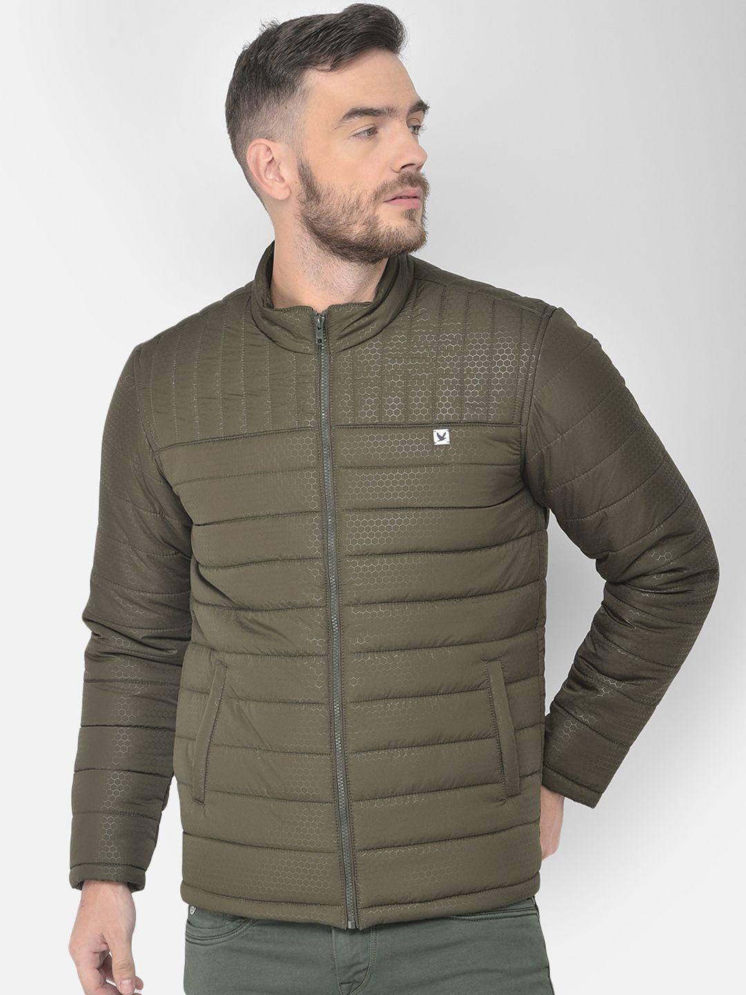 canary london men olive green self design lightweight puffer jacket